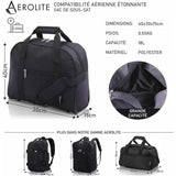 AEROLITE 40x30x15 Nouveau et Amélioré 2023 British Airways, EasyJet, Virgin Atlantic, KLM Holdall, Bagage Cabine Sous Siège Sac De Vol, Noir