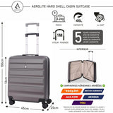 Aerolite 56x45x25 ABS Valise Cabine Easyjet British Airways Jet2 Taille Maximale 46L Bagage Cabine Bagage à Main Valise Rigide Légere à 4 Roulettes, Garantie De 5 Ans (Charbon)