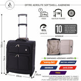 Aerolite 56x45x25 Cabine Bagage Easyjet Taille Maximale 60L Bagage à Main Valise Souple Légere à 2 roulettes, pour Jet2, British Airways, 56cm, Garantie De 10 Ans, Noir