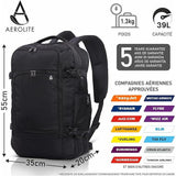 Aerolite 3 en 1 Bagage en Cabine Bagage à Main Sac à Dos 55x35x20 39L / de Travail/Fourre-Tout/Sac de Voyage Sacoche pour Portable de 15”