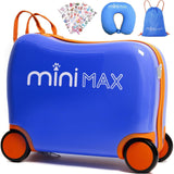 Aerolite Minimax Valise Enfant à 4 roulettes 45x36x20cm - Bagage Cabine pour Enfants 29L Bagage à Main de Voyage à Coque Rigide et 4 Roues - Set de Bagages avec Sac et Oreiller 45x36x20 (Dinosaure/Bleu)