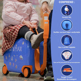 Aerolite Minimax Valise Enfant à 4 roulettes 45x36x20cm - Bagage Cabine pour Enfants 29L Bagage à Main de Voyage à Coque Rigide et 4 Roues - Set de Bagages avec Sac et Oreiller 45x36x20 (Dinosaure/Bleu)