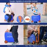 Aerolite Minimax Valise Enfant à 4 roulettes 45x36x20cm - Bagage Cabine pour Enfants 29L Bagage à Main de Voyage à Coque Rigide et 4 Roues - Set de Bagages avec Sac et Oreiller 45x36x20 (Dinosaure/Bleu)