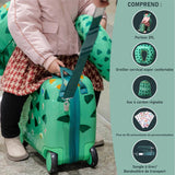 Aerolite Minimax Valise Enfant à 4 roulettes 45x36x20cm - Bagage Cabine pour Enfants 29L Bagage à Main de Voyage à Coque Rigide et 4 Roues - Set de Bagages avec Sac et Oreiller 45x36x20 (Dinosaure/Bleu)