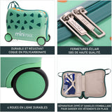 Aerolite Minimax Valise Enfant à 4 roulettes 45x36x20cm - Bagage Cabine pour Enfants 29L Bagage à Main de Voyage à Coque Rigide et 4 Roues - Set de Bagages avec Sac et Oreiller 45x36x20 (Dinosaure/Bleu)