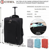 5 Cities The Valencia Collection Bagage à main approuvé en cabine, 55 cm (21"), 42 L, Noir