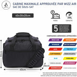 Aerolite 40x30x20 Wizz Air Taille maximale des Sacs de Cabine avec 5 Ans de Garantie Pliable Carry on Premium Bag Holdall Petit Bagage de Cabine léger sous Le siège Flight Travel Duffel Bag
