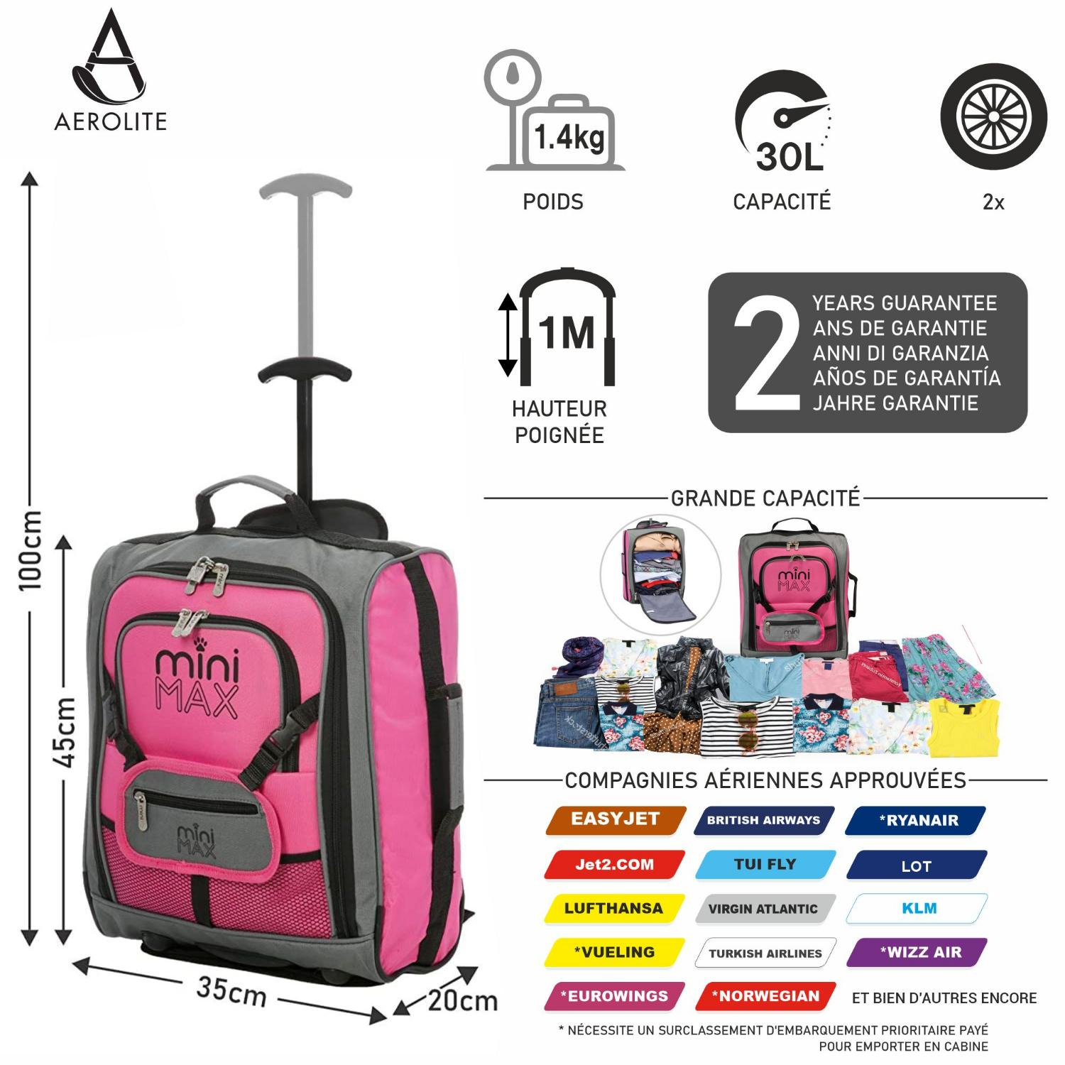 Aerolite MiniMAX Geschikt voor easyJet 45 x 36 x 20 nieuwe 2021 handbagage trolley onder stoel, rugzak, cabine, reistas, 45x35x20cm, roze, S Aerolite MiniMAX Geschikt voor easyJet 45 x 36 x 20 nieuwe 2021 handbagage trolley onder stoel, rugzak, cabine, reistas, 45x35x20cm, roze, S