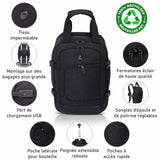 Aerolite Ryanair Sac à dos à roulettes 40 x 20 x 25 cm avec 2 roues recyclées et respectueuses de l'environnement avec poignée extensible, Noir