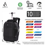 Aerolite Ryanair Sac à dos à roulettes 40 x 20 x 25 cm avec 2 roues recyclées et respectueuses de l'environnement avec poignée extensible, Noir