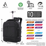 Aerolite Mochila Trolley de Tamaño Máximo 45x36x20 Easyjet con 2 Ruedas Equipaje de Cabina Reciclado Ecológico Homologado Asa Extensible Bolsa de Viaje Mochila de Vuelo con 10 Años de Garantía