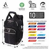 Aerolite Ryanair Sac à dos à roulettes 40 x 20 x 25 cm avec 2 roues recyclées et respectueuses de l'environnement avec poignée extensible, Noir